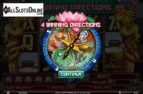 Intro Game screen. 4 Winning Directions from Spinomenal