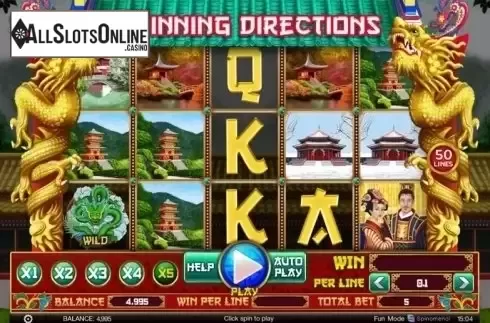 Game Workflow screen. 4 Winning Directions from Spinomenal