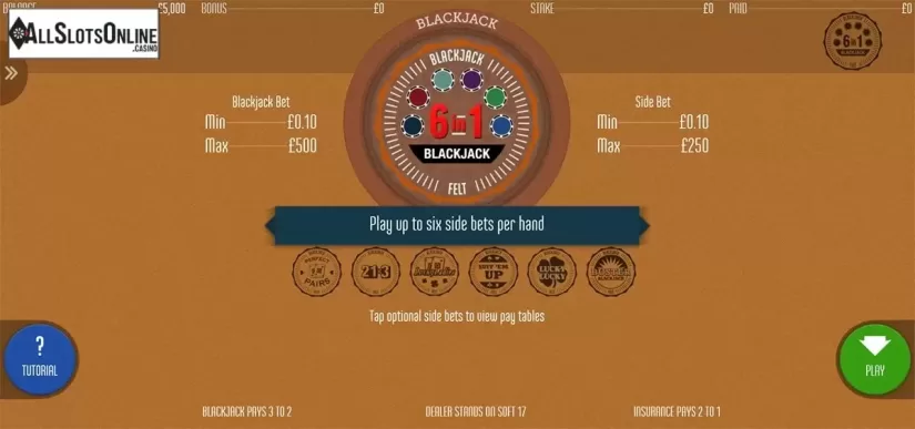Reels screen. 6 in 1 Blackjack (Felt Gaming) from Felt