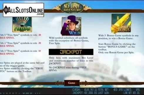 Paytable 2. 80 Day Adventure HD from World Match