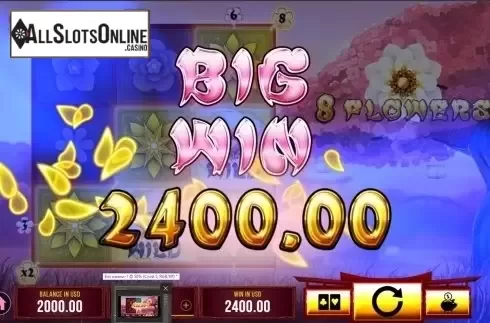 Big win screen. 8 Flowers from SYNOT