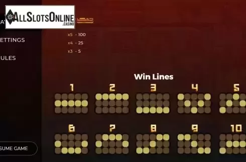 Paylines screen