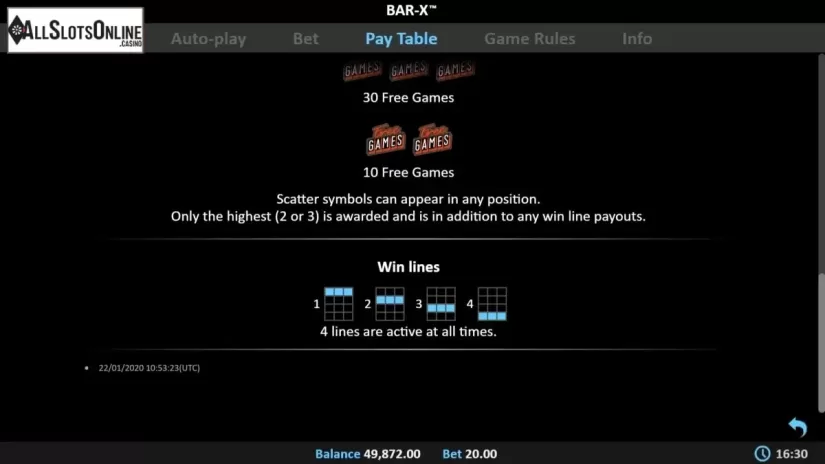 Paylines. Bar-X Pull Tab from Realistic