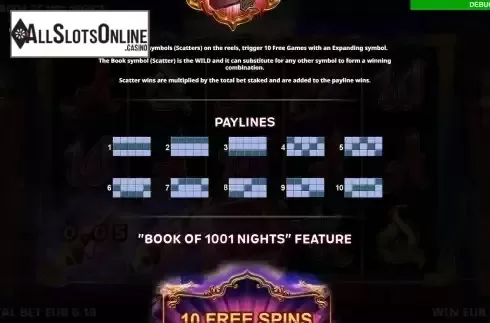 Paylines screen