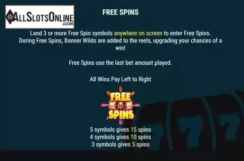 Free Spins screen