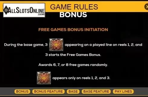 Game rules screen. Celtic Courage from High 5 Games