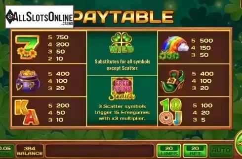 Pay Table screen