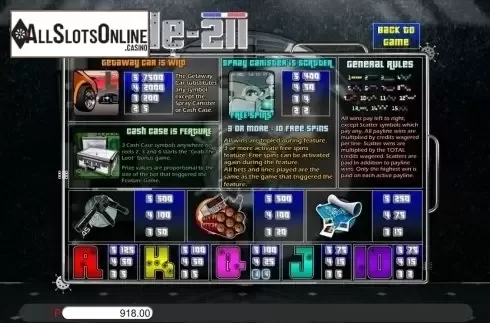 Paytable . Code 211 from Genii