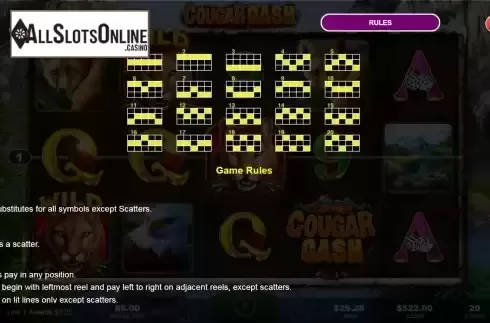 Paylines screen