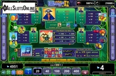 Paytable 1. Crazy Bugs II from EGT