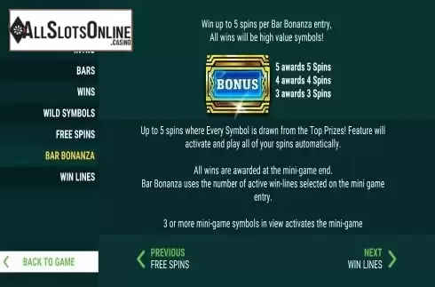 Bonus symbol feature screen