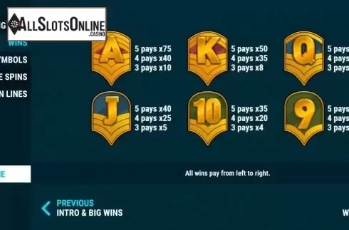Paytable 2. Full Metal Jack from Slot Factory