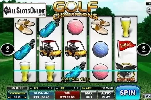 Win screen. Golf Champions from Spadegaming