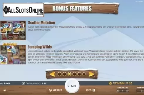 Bonus features screen