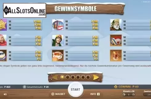 Paytable screen