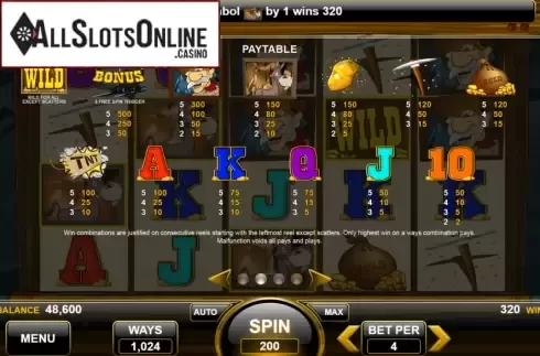 Paytable. Luck Miner from Spin Games
