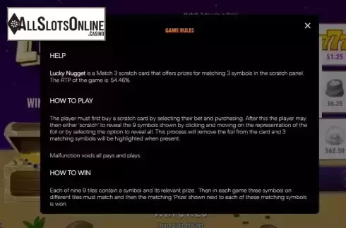 Game Rules screen