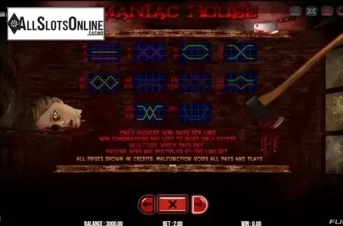Paytable 2. Maniac House from Fugaso