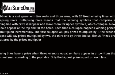 Paytable 1. Mr. Miner from R. Franco