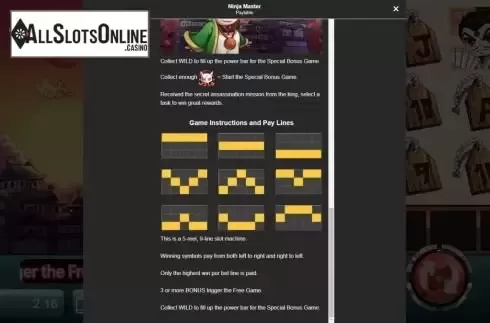 Paylines screen