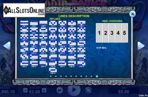 Paylines screen
