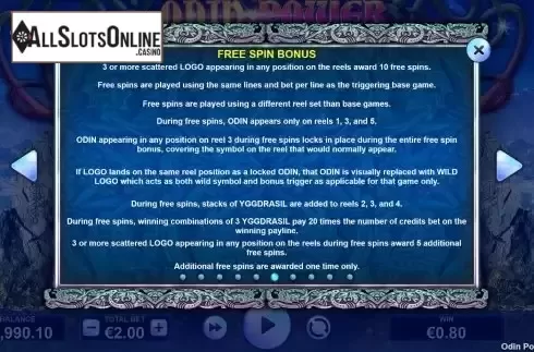 Free Spin Bonus screen