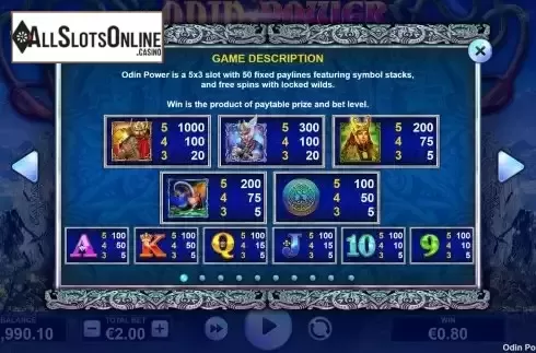 Paytable screen