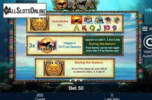 Paytable 2. Orca from Greentube