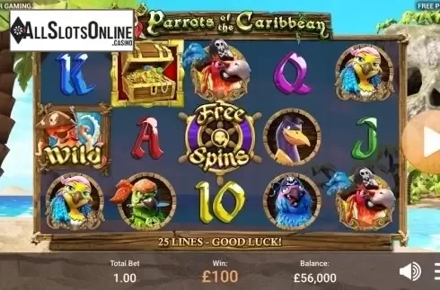 Reels screen. Parrots of the Caribbean from Revolver Gaming