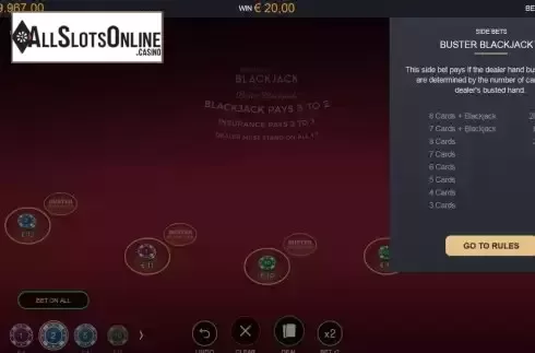 Side bets paytable screen