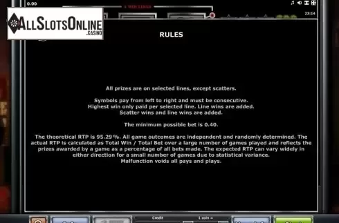 Paytable 6. Random Runner AWP® from Greentube