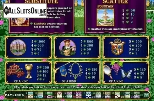 Paytable. Regal Riches from RTG