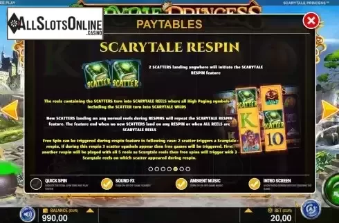 Respin feature screen