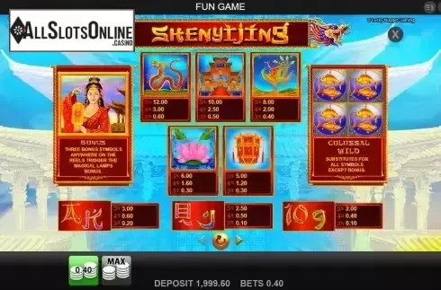 Paytable screen