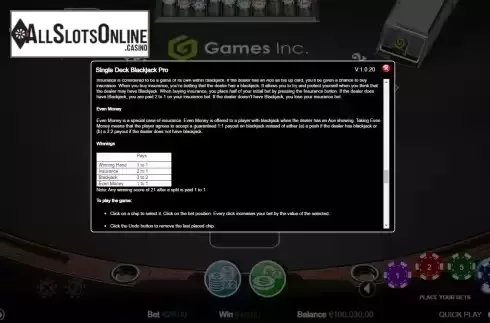 Paytable screen