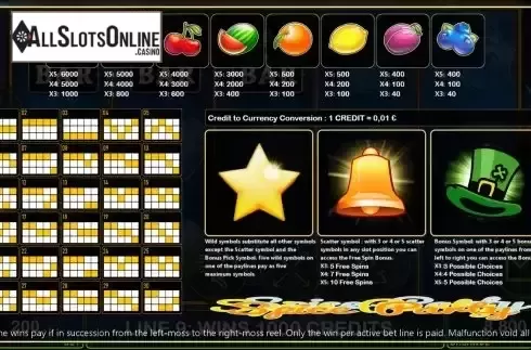 Paytable and feature screen