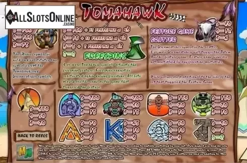 Paytable . Tomahawk from Genii