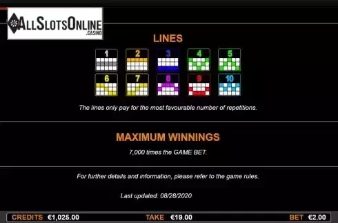 Paylines screen