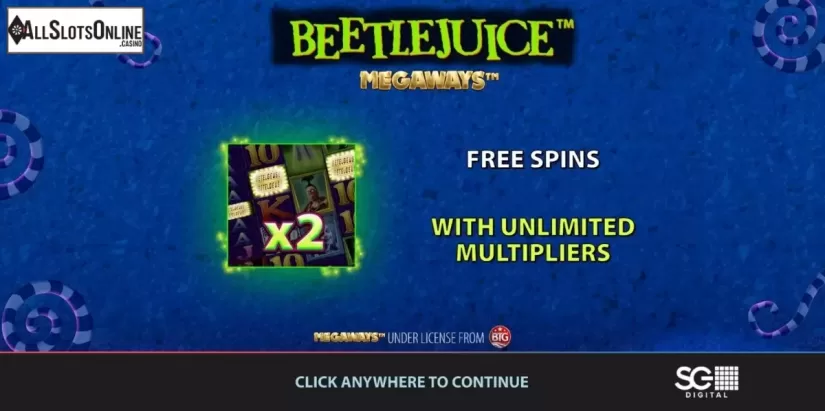 Start Screen. Beetlejuice Megaways from Barcrest
