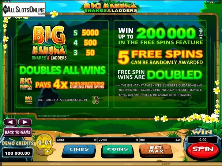 Screen2. Big Kahuna - Snakes & Ladders from Microgaming
