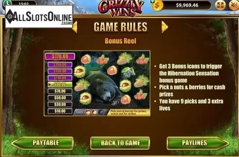 Paytable 3. Grizzly Wins from Bwin.Party