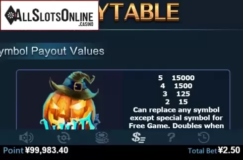Paytable 1. Halloween (Virtual Tech) from Virtual Tech