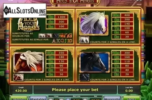 Paytable 1. Hold your horses from Greentube