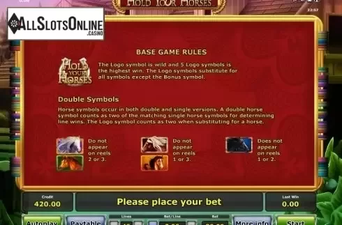 Paytable 3. Hold your horses from Greentube