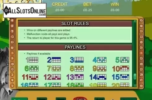 Paylines. Horsing About from Eyecon