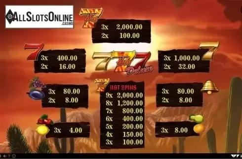Paytable. Hot 777 Deluxe from Wazdan
