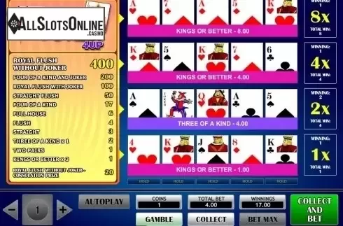 Game Screen. Joker Vegas 4 Up from iSoftBet