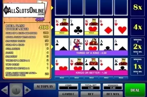 Game Screen. Joker Vegas 4 Up from iSoftBet
