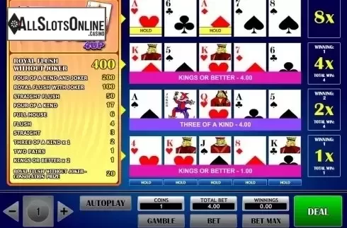 Game Screen. Joker Vegas 4 Up from iSoftBet