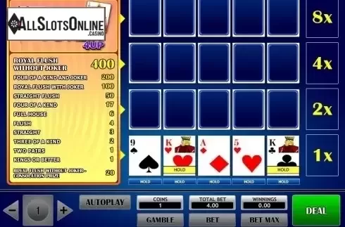 Game Screen. Joker Vegas 4 Up from iSoftBet